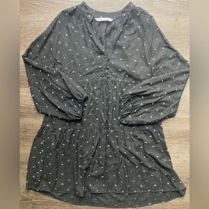 Zara Charcoal Grey Dotted Dress w/ Balloon Sleeves Size XS